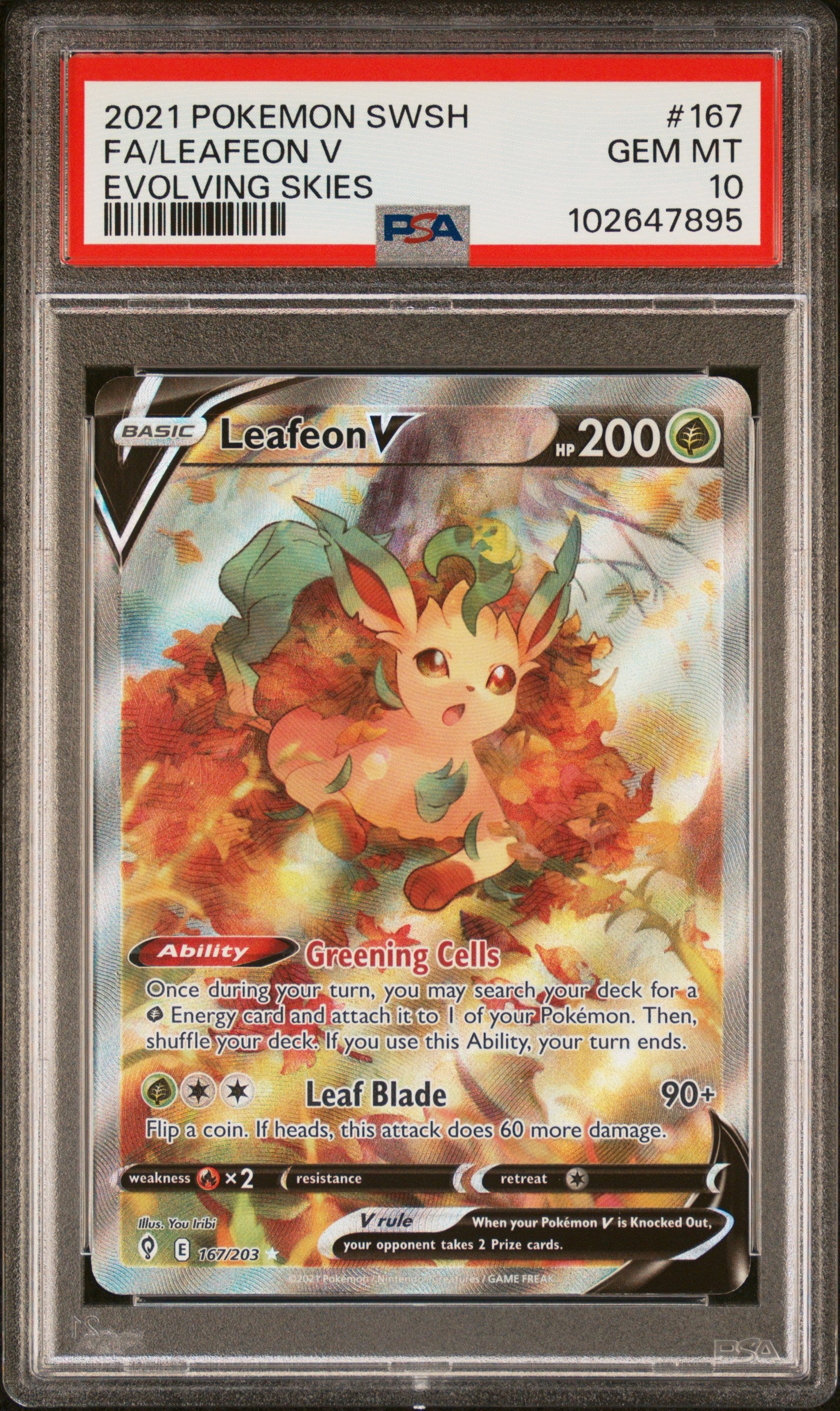 2021 Pokemon Sword & Shield Evolving Skies #167 Fa/Leafeon V PSA 10