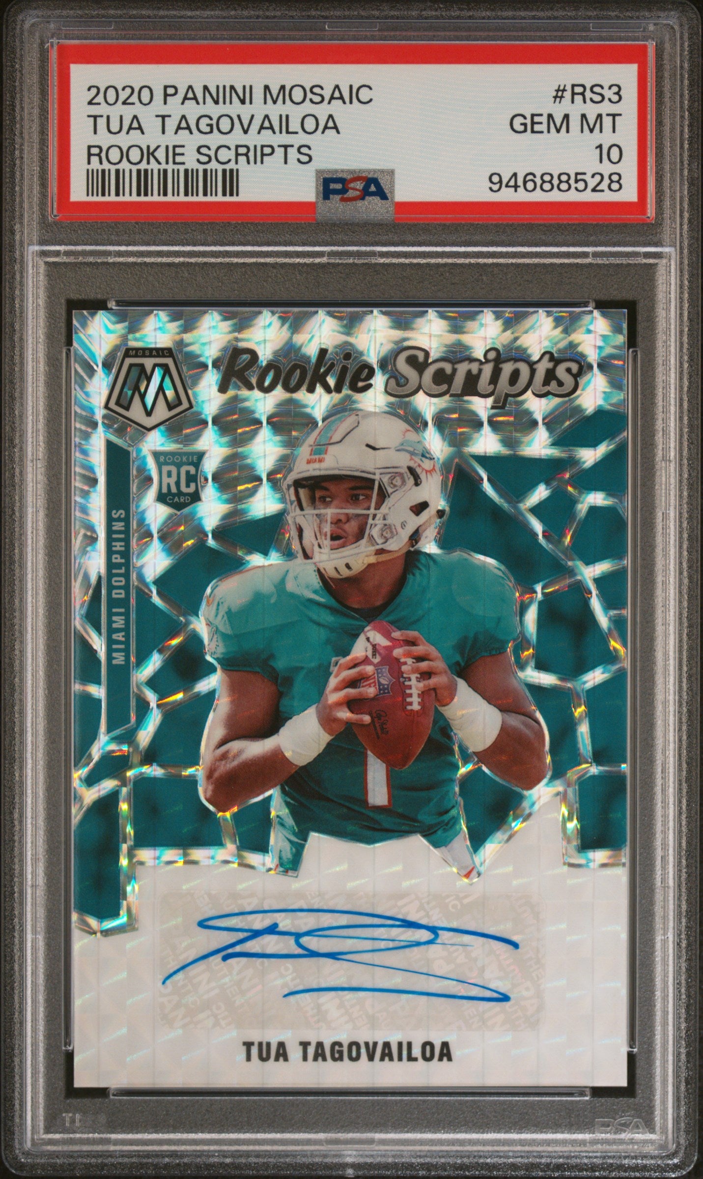 2020 Panini Mosaic Rookie Scripts #RS3 Tua Tagovailoa Rookie Scripts PSA 10