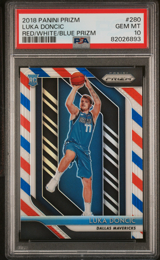 2018 Panini Prizm #280 Luka Doncic Red/White/Blue Prizm PSA 10