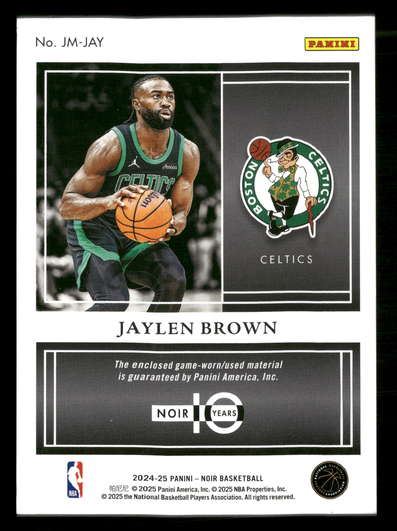 2024-25 Panini Noir #JM-JAY Jaylen Brown Jumbo Materials International #/20
