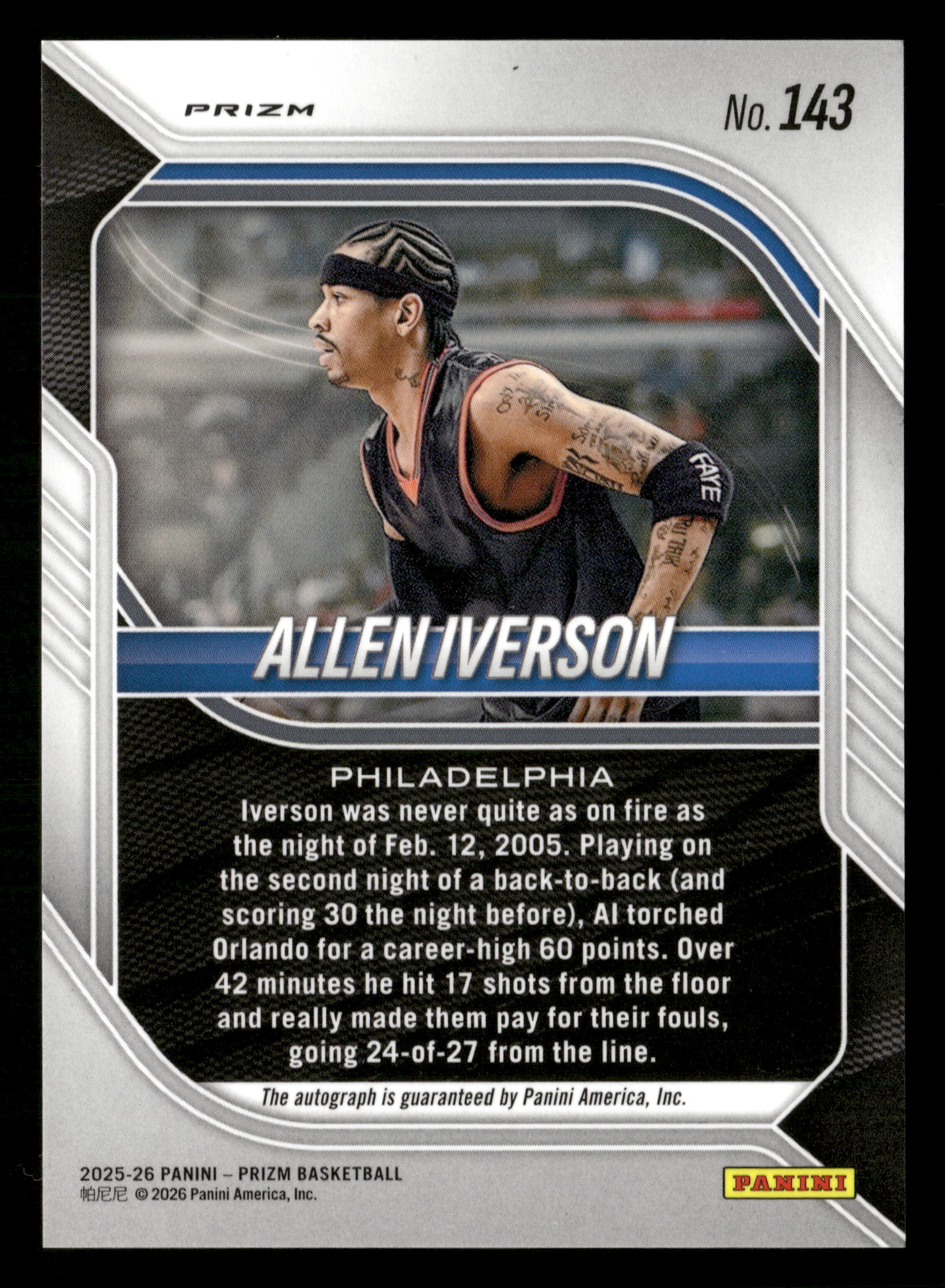 2025-26 Panini Prizm #143 Allen Iverson Autographs Base Prizm