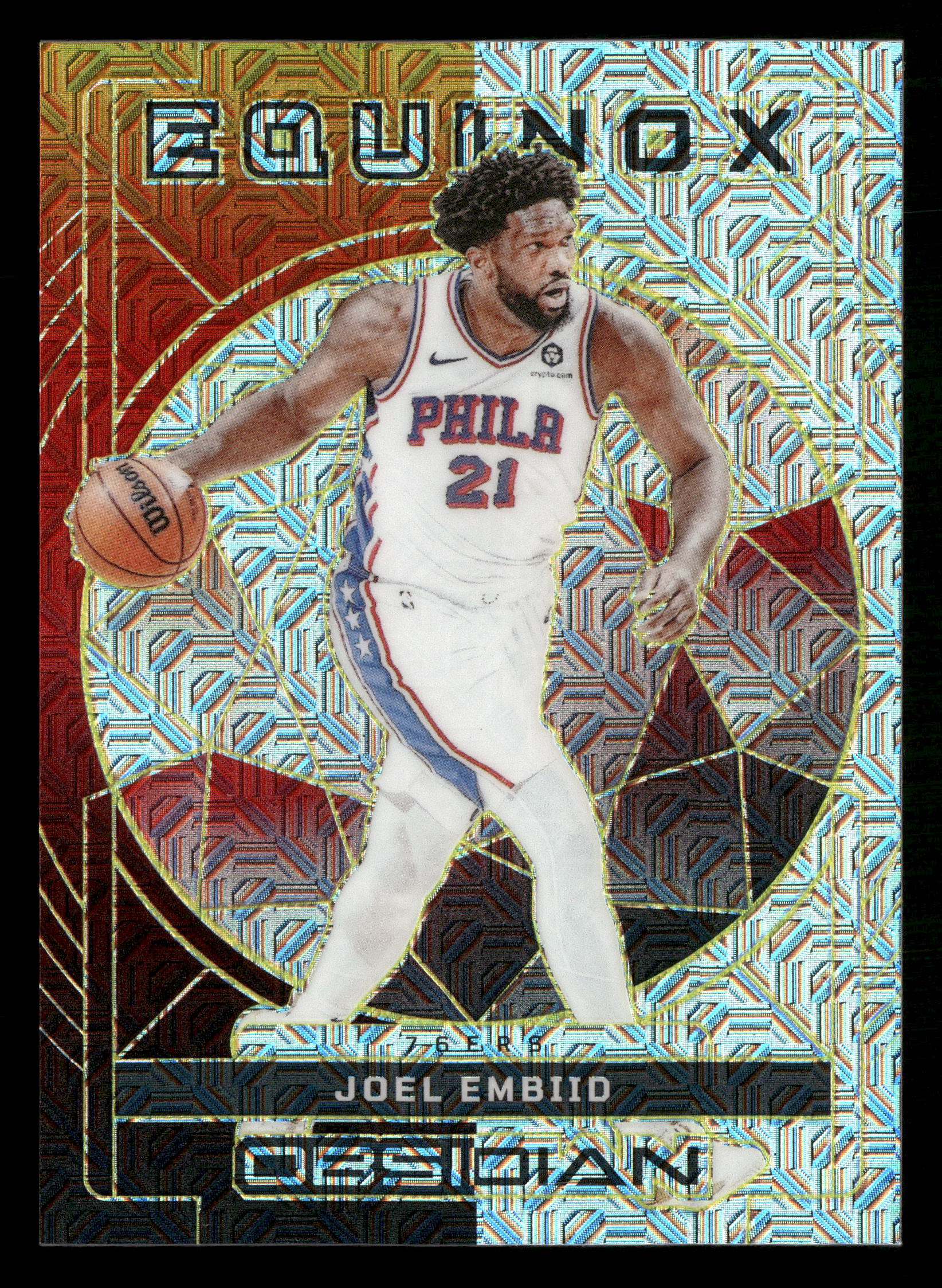 2023-24 Panini Obsidian #38 Joel Embiid Equinox Electric Etch Molten Mojo #/10