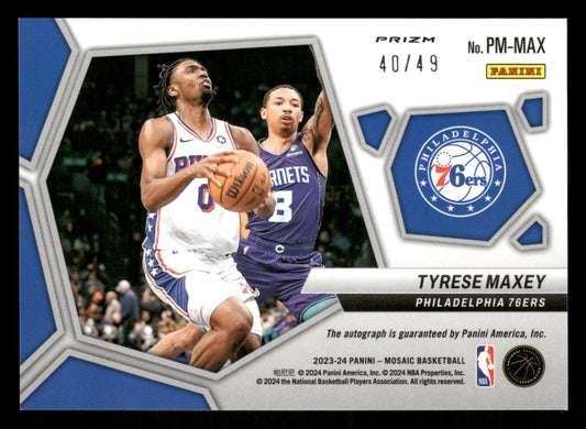 2023-24 Panini Mosaic #PM-MAX Tyrese Maxey Pictographs Mosaic Blue #/49