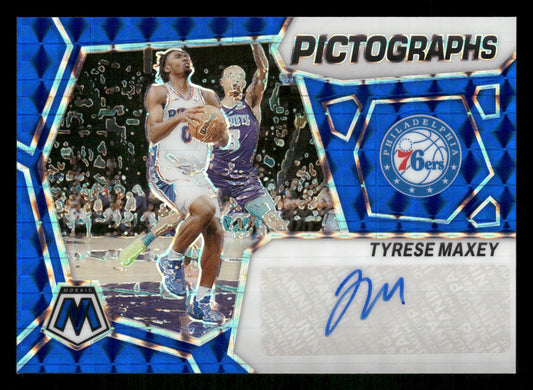 2023-24 Panini Mosaic #PM-MAX Tyrese Maxey Pictographs Mosaic Blue #/49