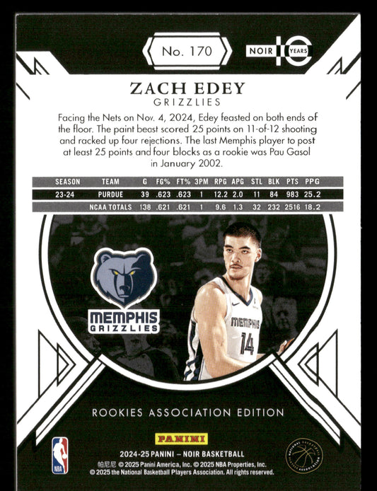 2024-25 Panini Noir #170 Zach Edey International #/15