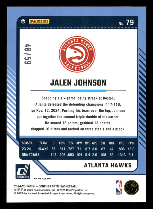 2024-25 Donruss Optic #79 Jalen Johnson White Velocity #/59