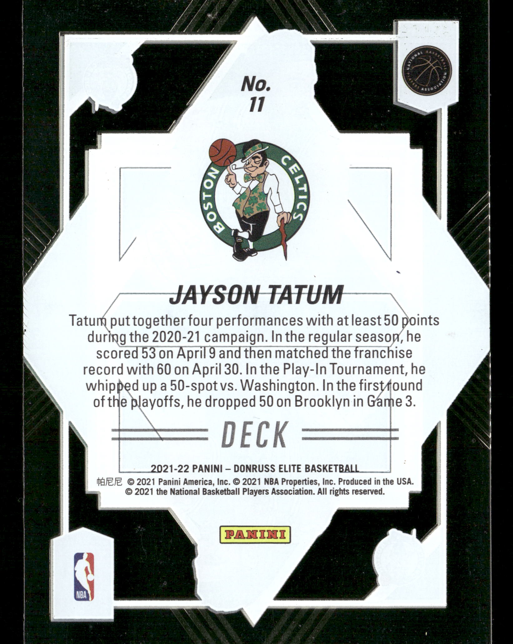 2021-22 Donruss Elite #11 Jayson Tatum Deck