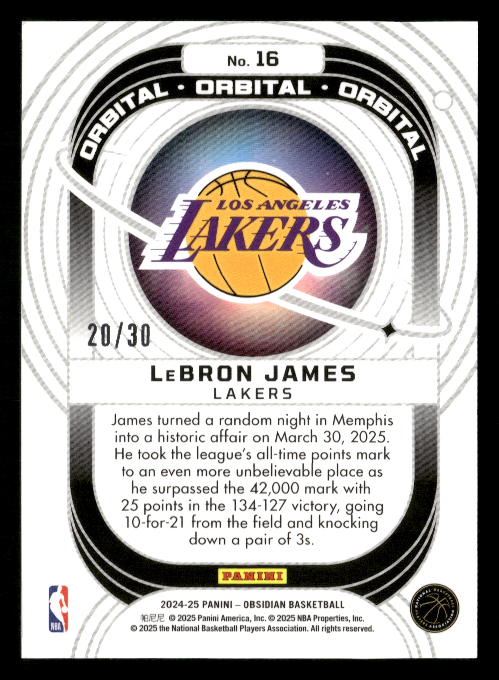 2024-25 Panini Obsidian #16 LeBron James