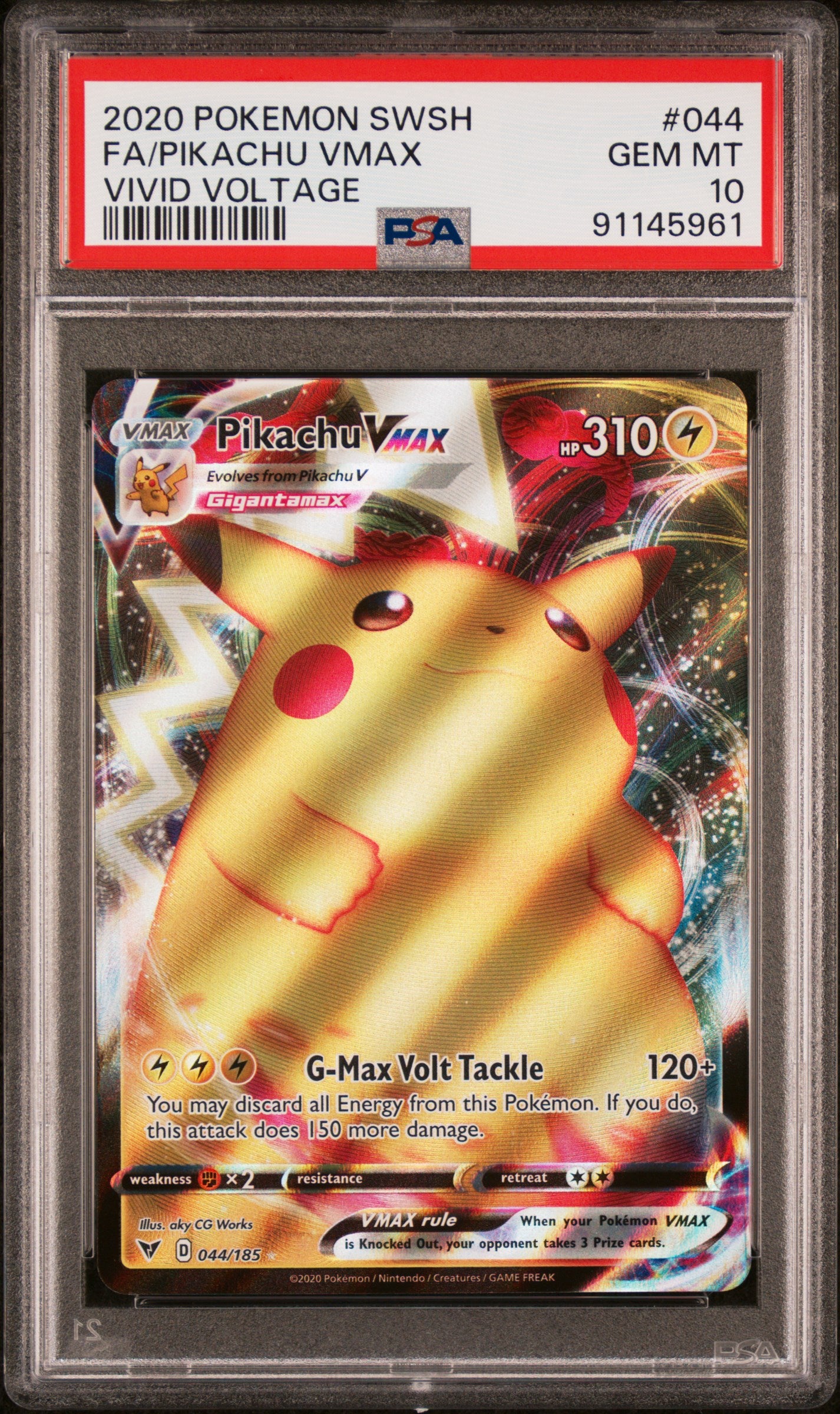 2020 Pokemon Sword & Shield Vivid Voltage #044 Fa/Pikachu Vmax PSA 10