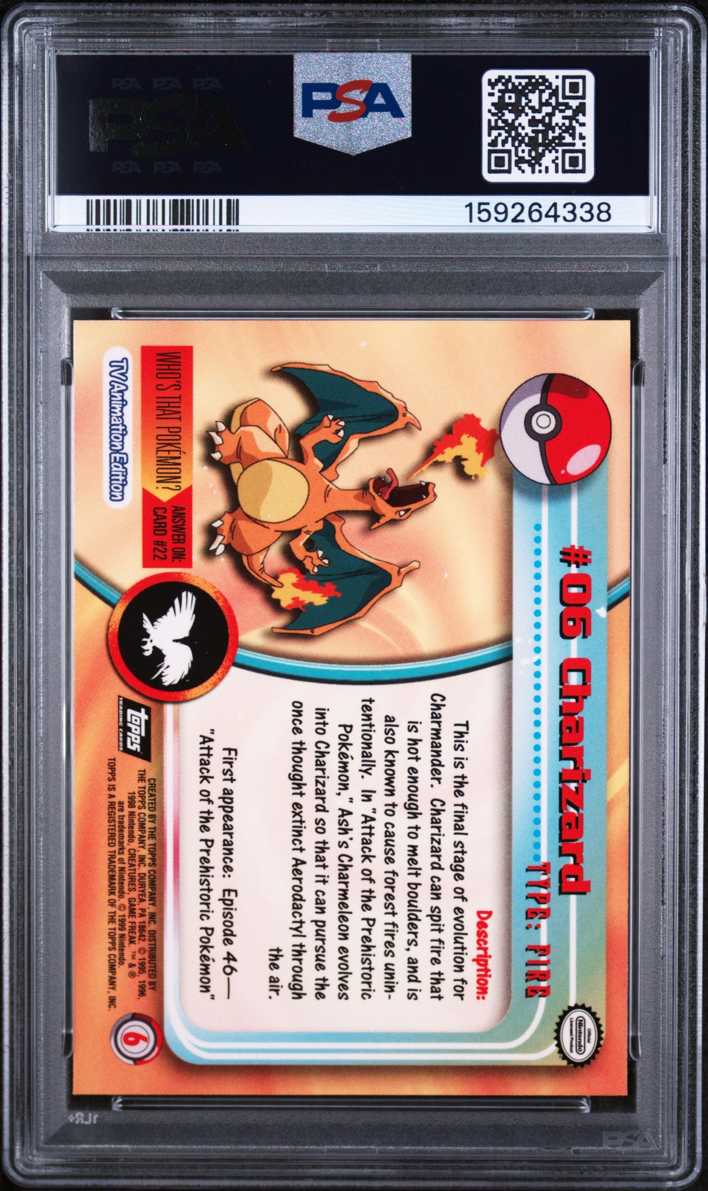 1999 Topps Pokemon Tv #6 Charizard PSA 8