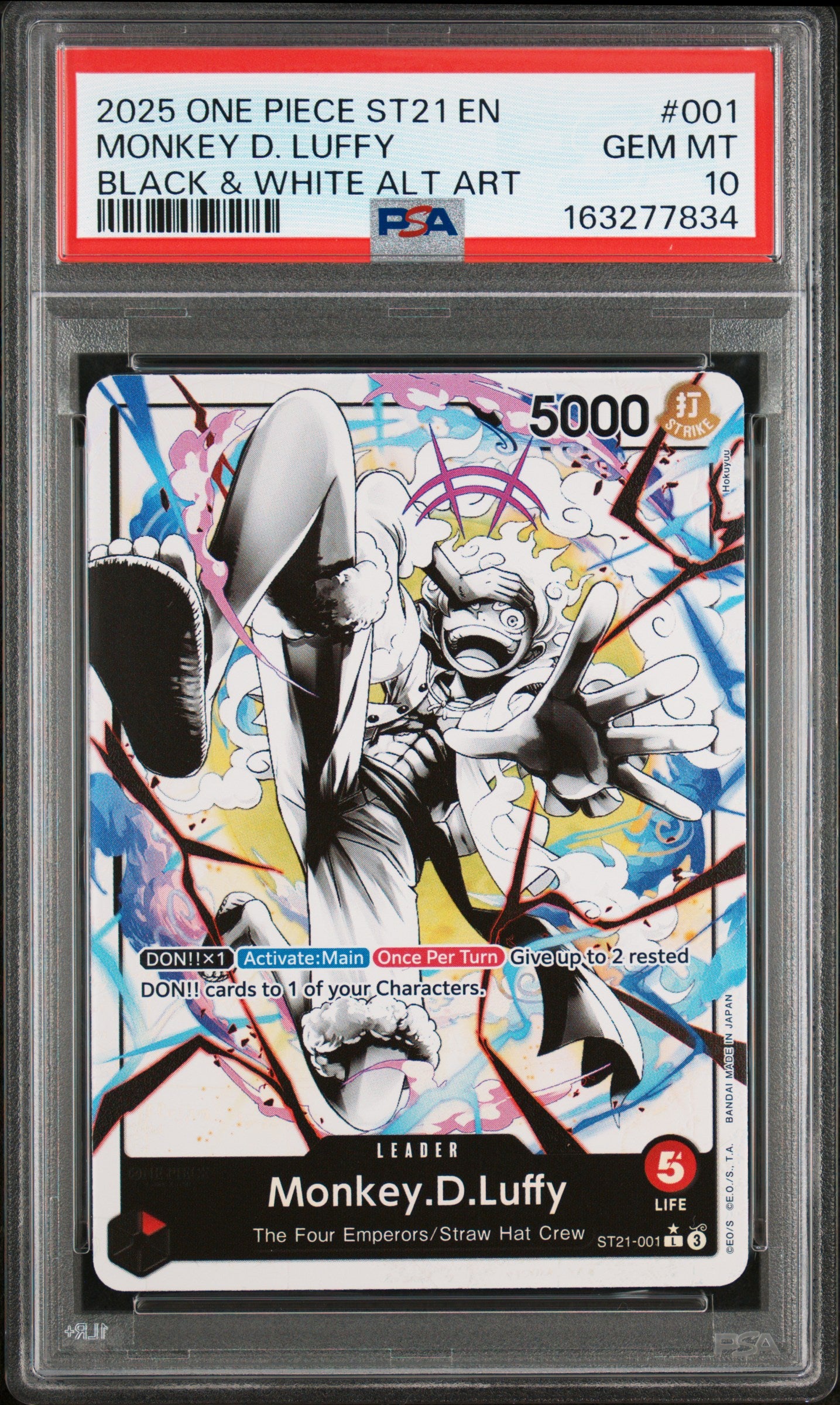 2025 One Piece Starter Deck St21-Ex #001 Monkey D. Luffy Black & White PSA 10