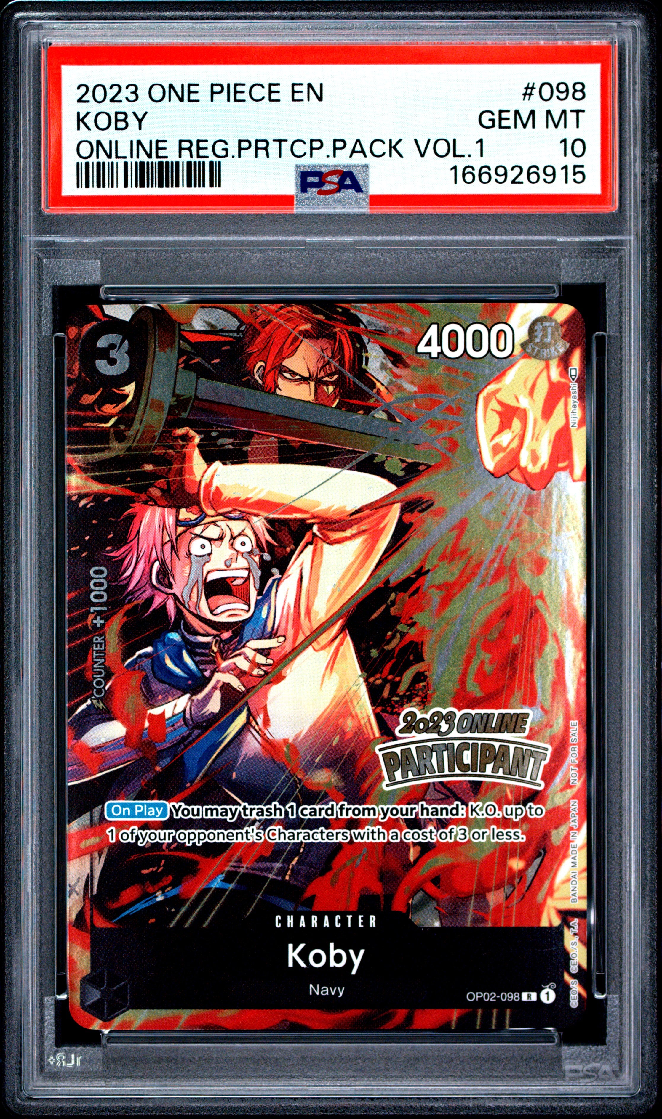 2023 One Piece Promos #098 Koby Online Reg.Prtcp.Pack Vol.1 PSA 10