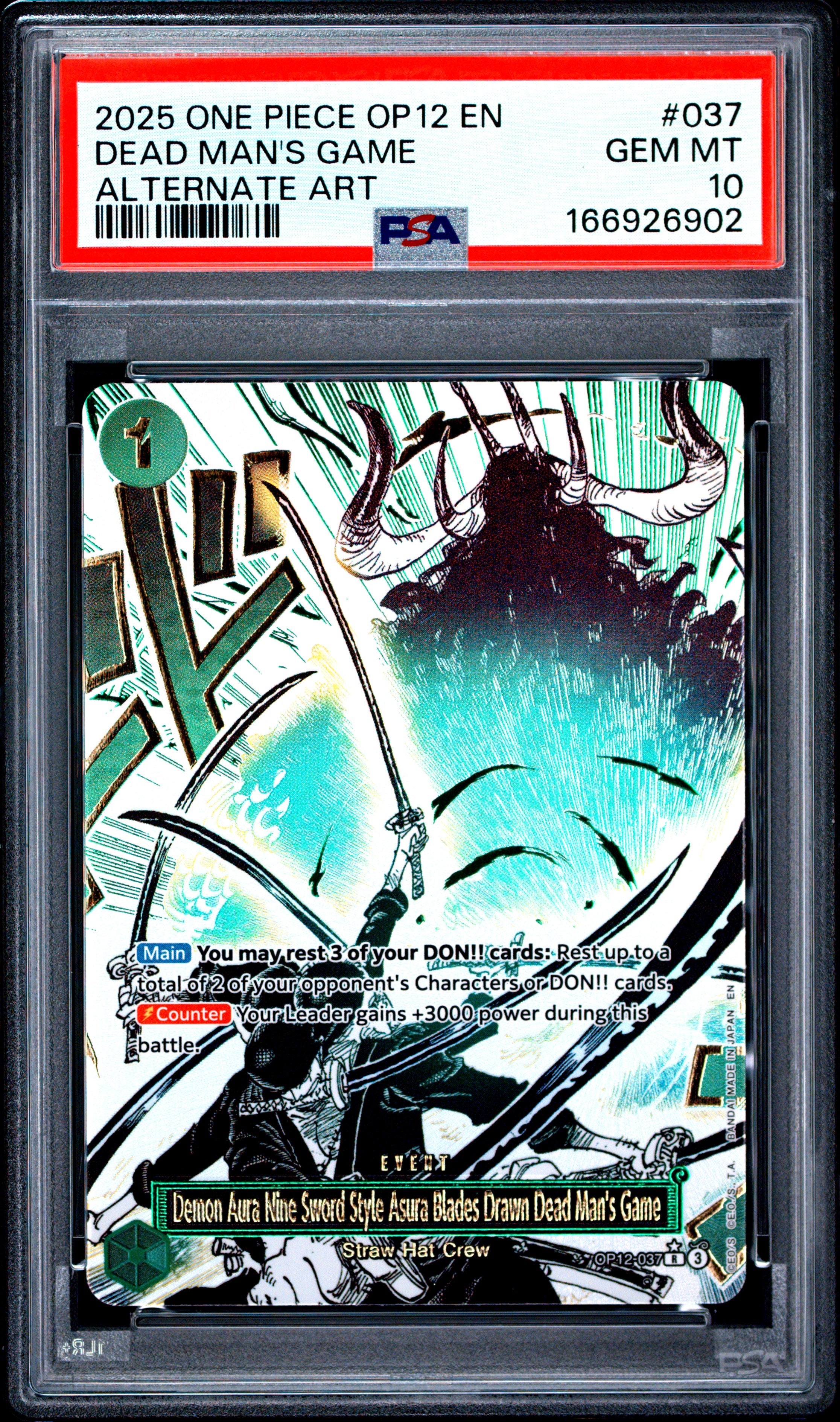 2025 One Piece Op12 #037 Dead Man'S Game Alternate Art PSA 10