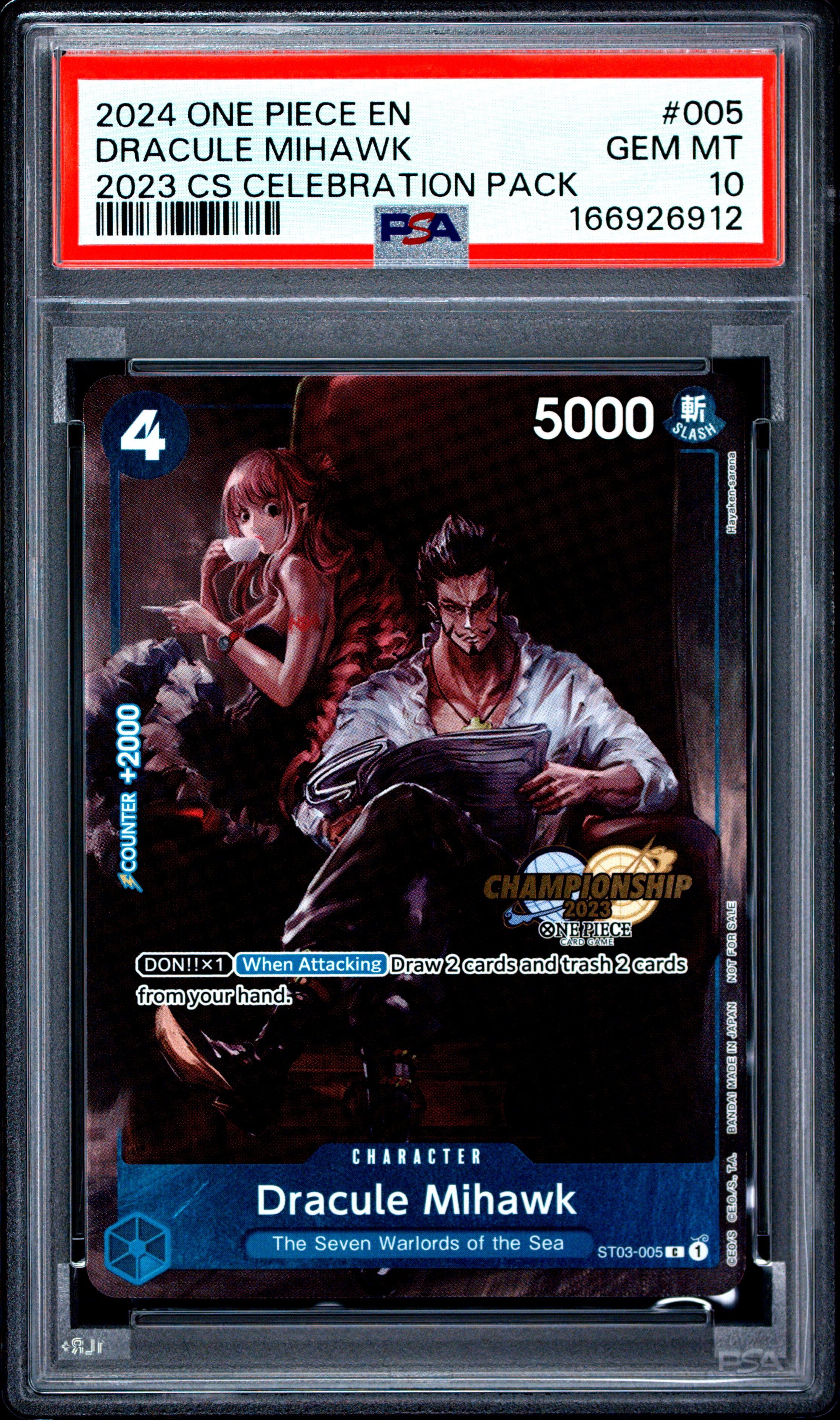 2024 One Piece Championship 2023 Celebration Pack #005 Dracule Mihawk PSA 10