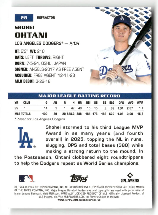 2026 Topps Pristine #28 Shohei Ohtani Refractor