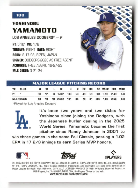 2024 Topps Pristine #117 Yoshinobu Yamamoto Pristine Pink Refractor #/15