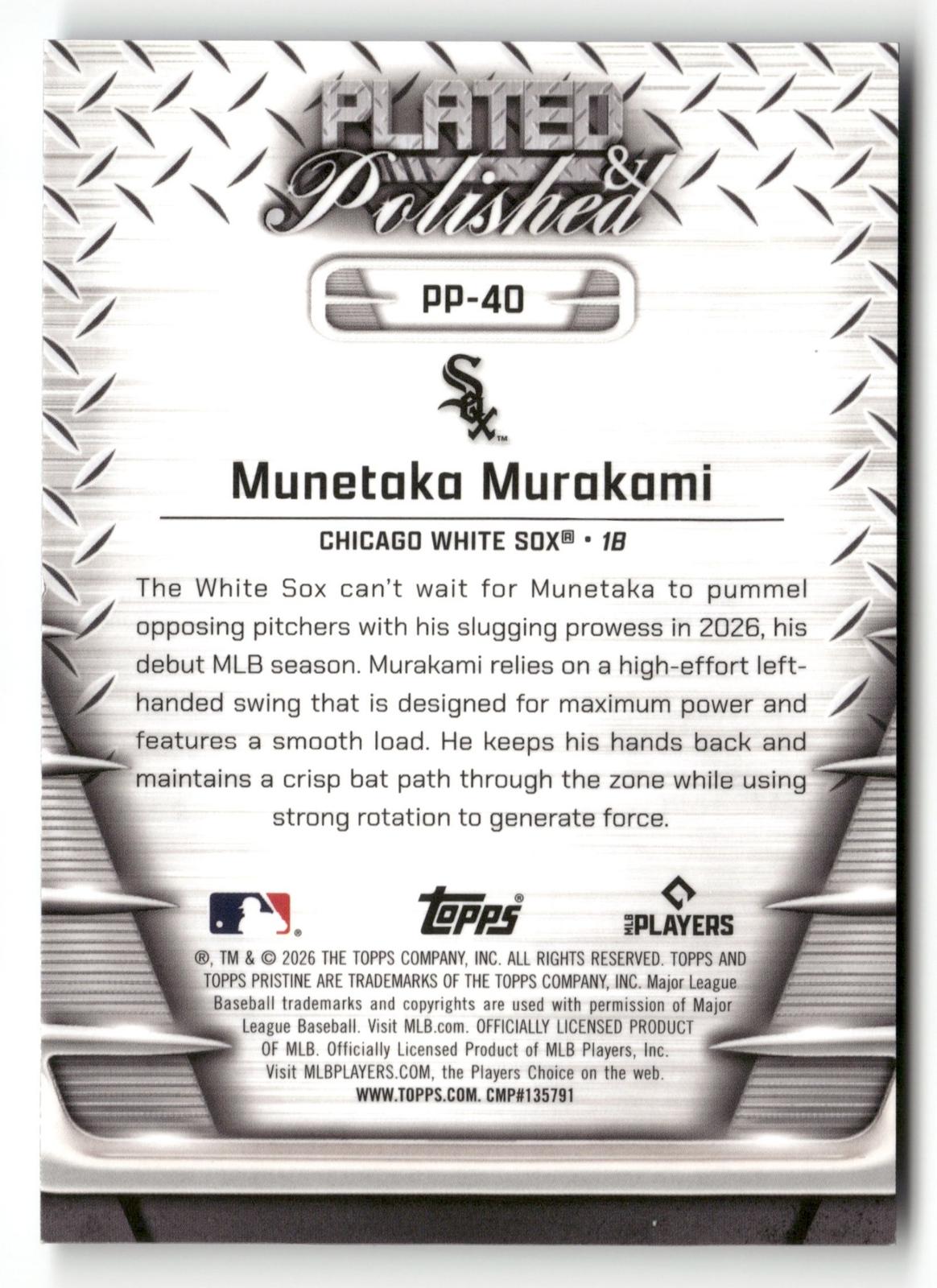 2026 Topps Pristine #PP-40 Munetaka Murakami Plated & Polished Blue #/75