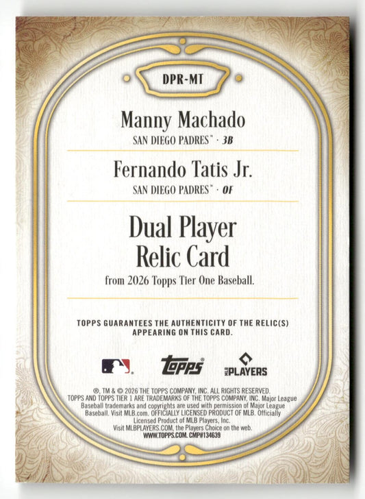 2024 Topps Tier One #DPR-MT Fernando Tatis Jr. / Manny Machado Relic Green #/49