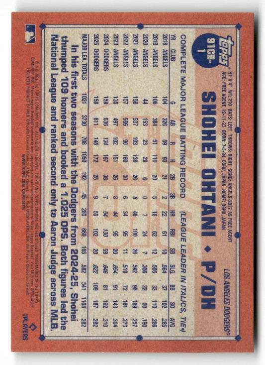 2026 Topps Chrome #91CB-1 Shohei Ohtani 1991 Topps Baseball Green #/99