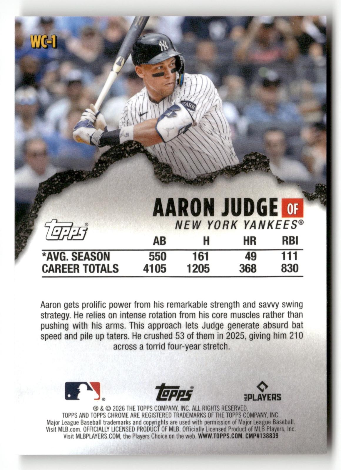 2026 Topps Chrome #WC-1 Aaron Judge Wrecking Crew Orange #/25