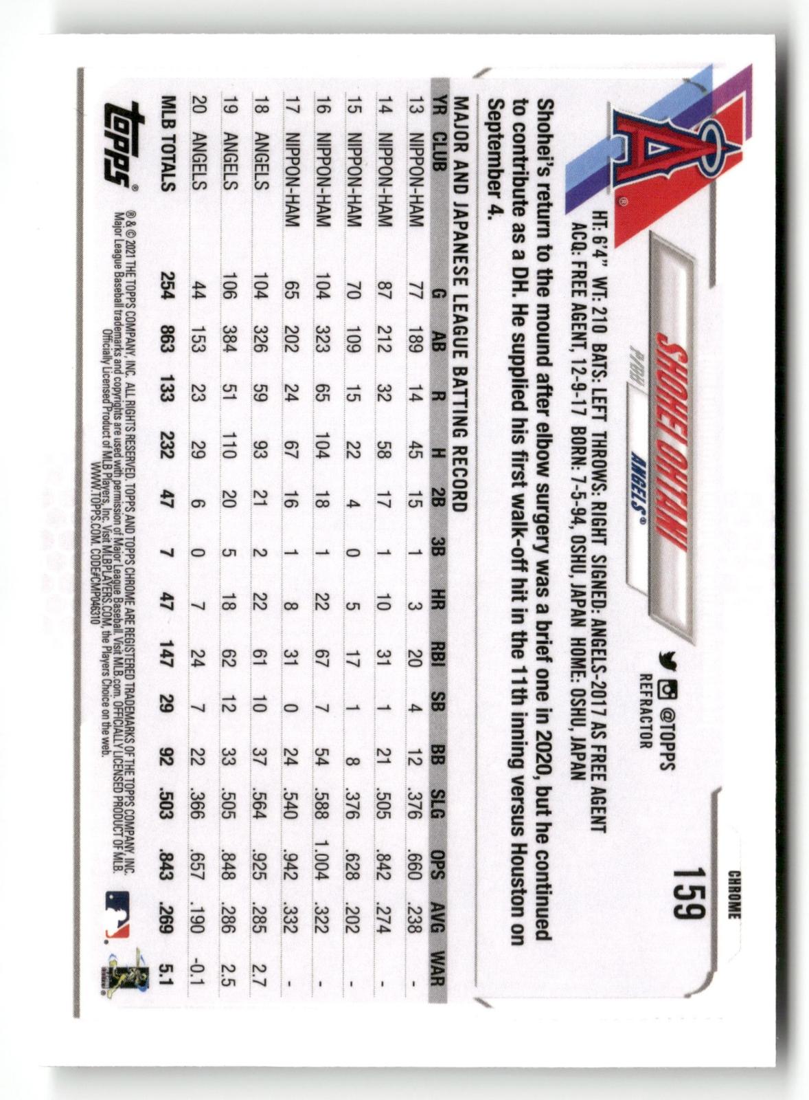 2021 Topps Chrome #159 Shohei Ohtani Refractor