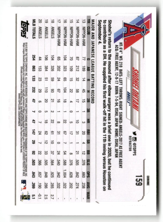 2021 Topps Chrome #159 Shohei Ohtani Refractor