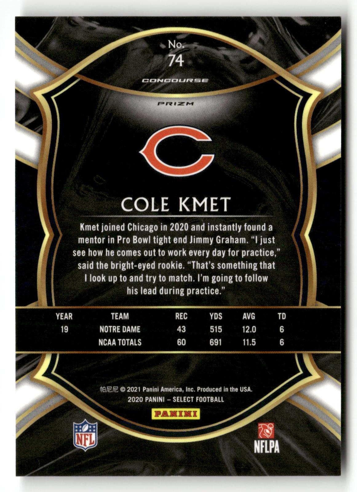 2020 Panini Select #74 Cole Kmet Zebra Prizm