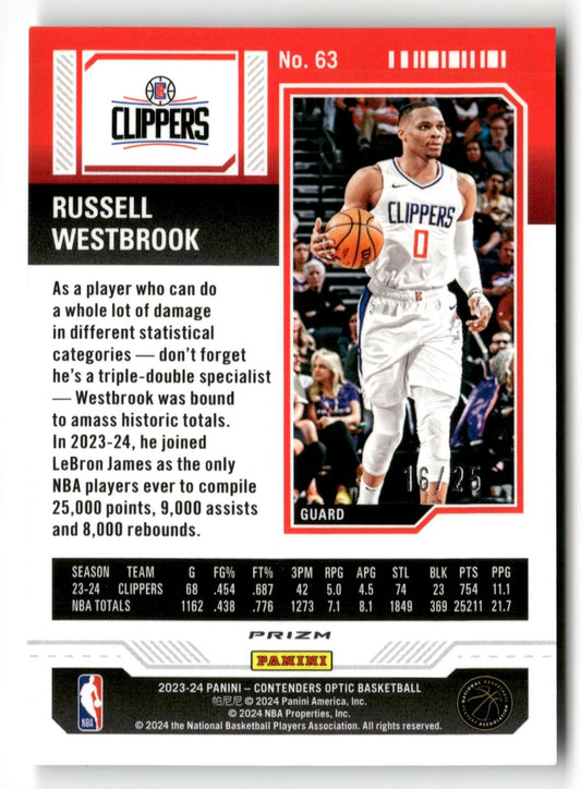 23-24 Panini Contenders #63 Russell Westbrook Season Ticket Black Scope /25