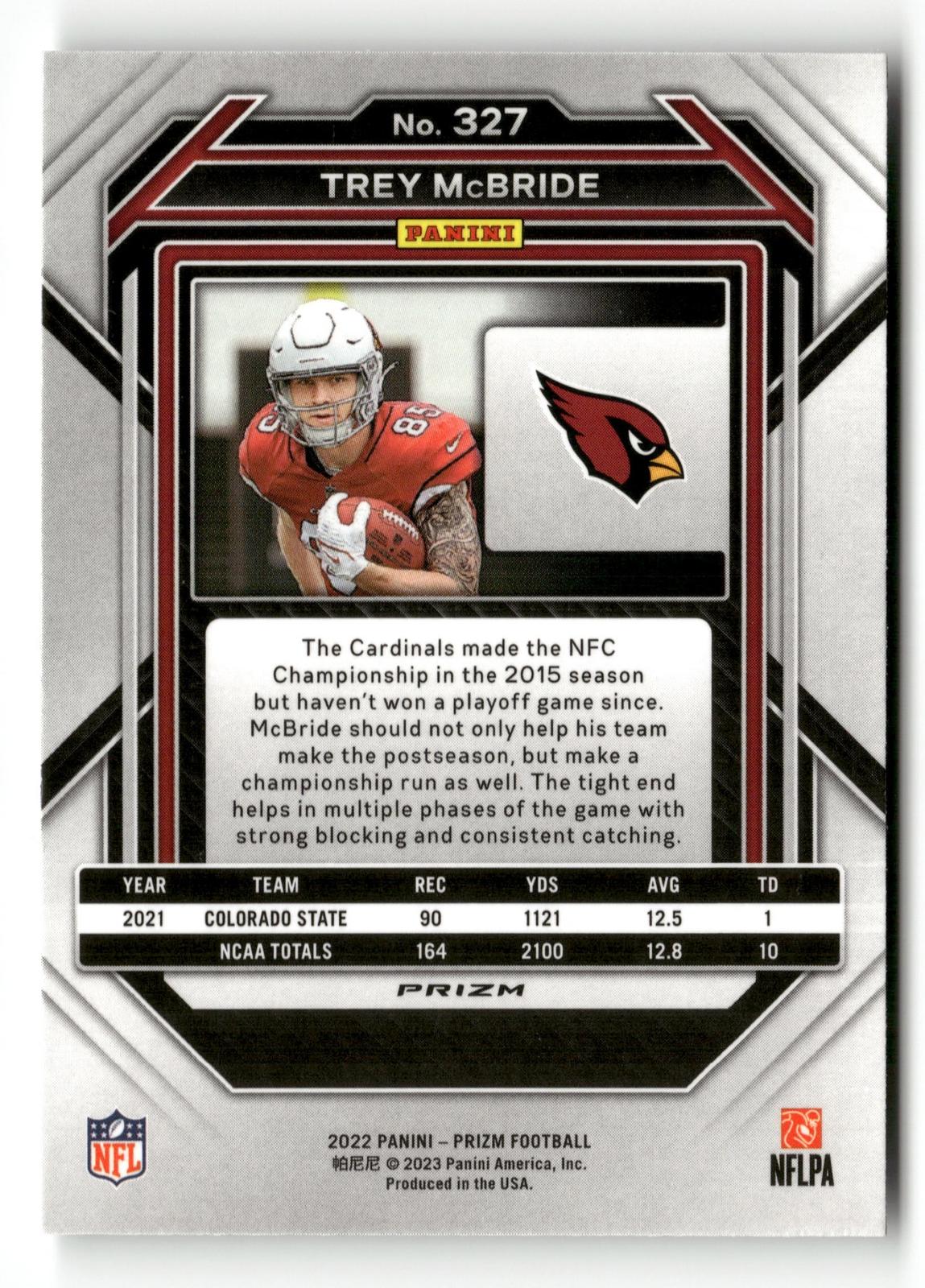 2022 Panini Prizm #327 Trey McBride White Sparkle
