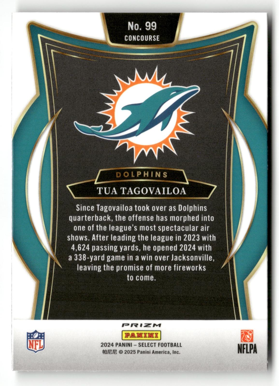 2024 Panini Select #99 Tua Tagovailoa Zebra Prizm