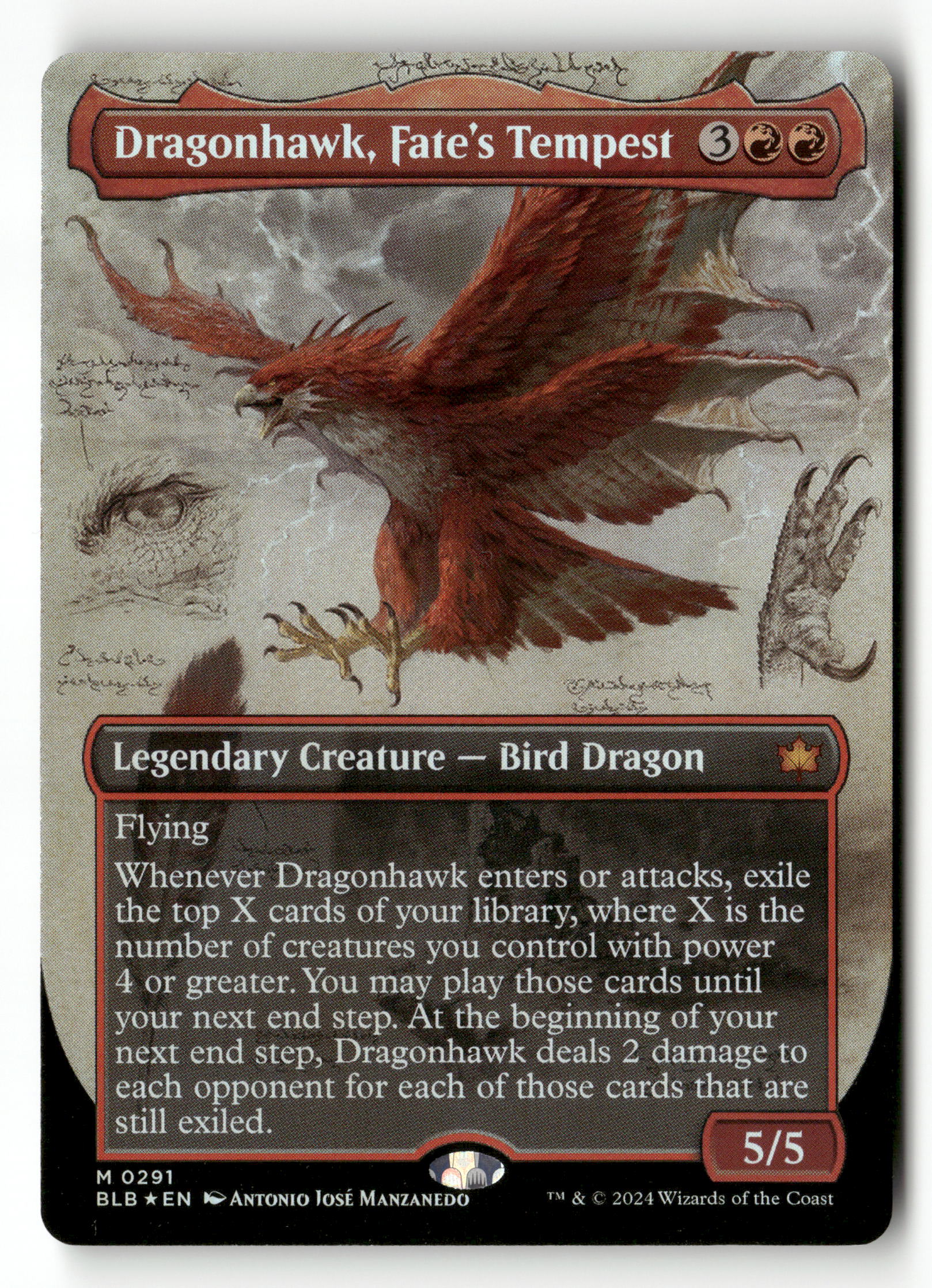 MTG Bloomburrow 291 Dragonhawk, Fate's Tempest (Borderless) Foil