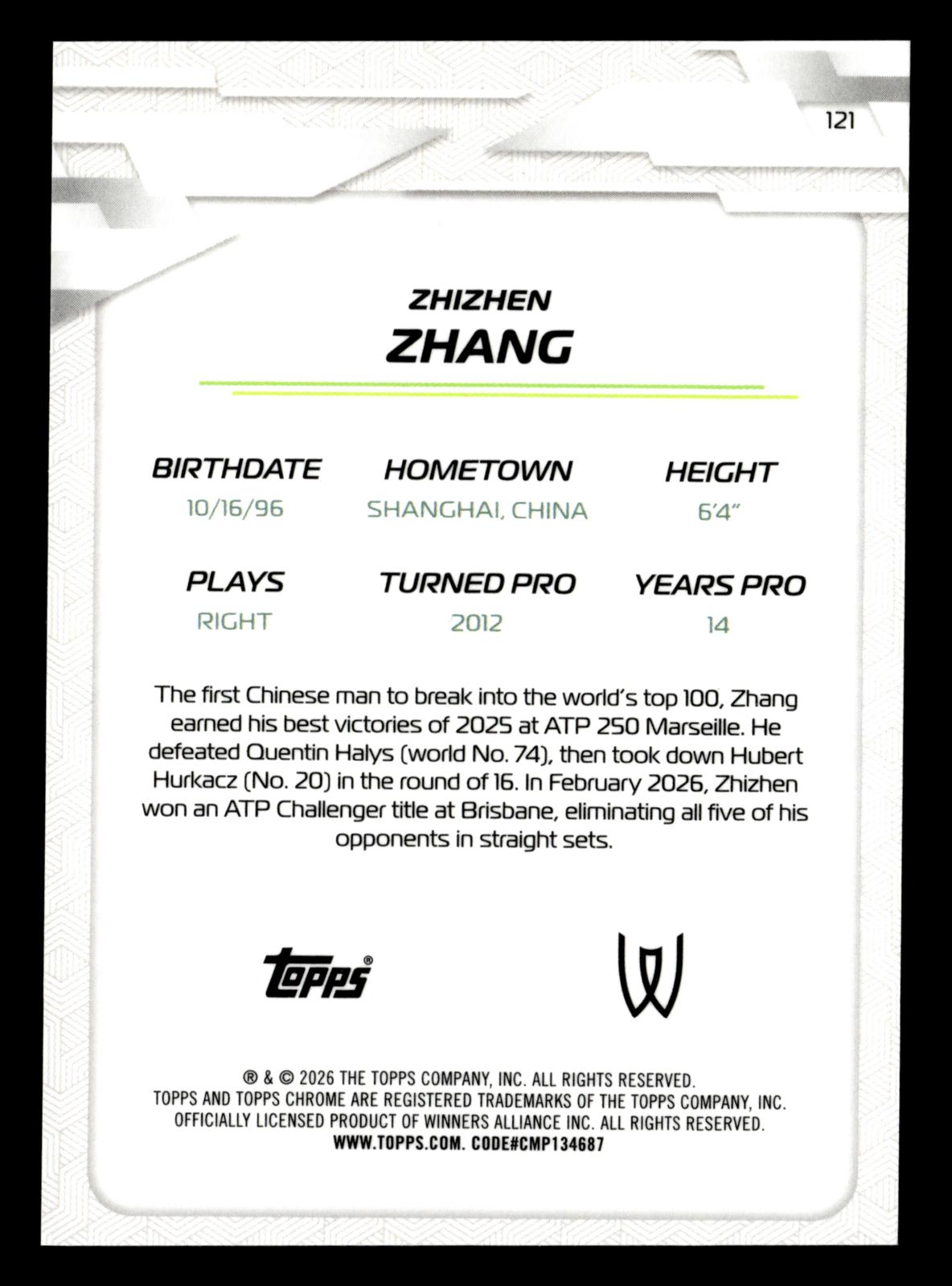 2026 Topps Chrome #121 Zhizhen Zhang Blue Geometric Refractor #/150