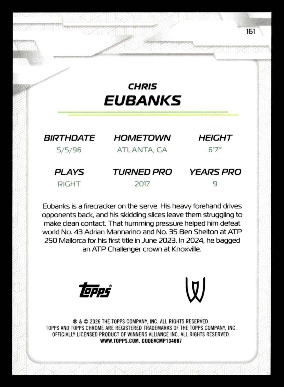 2026 Topps Chrome #161 Chris Eubanks Pink Refractor #/250