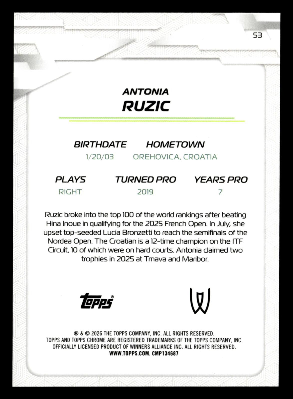 2026 Topps Chrome #53 Antonia Ruzic Green Refractor #/99