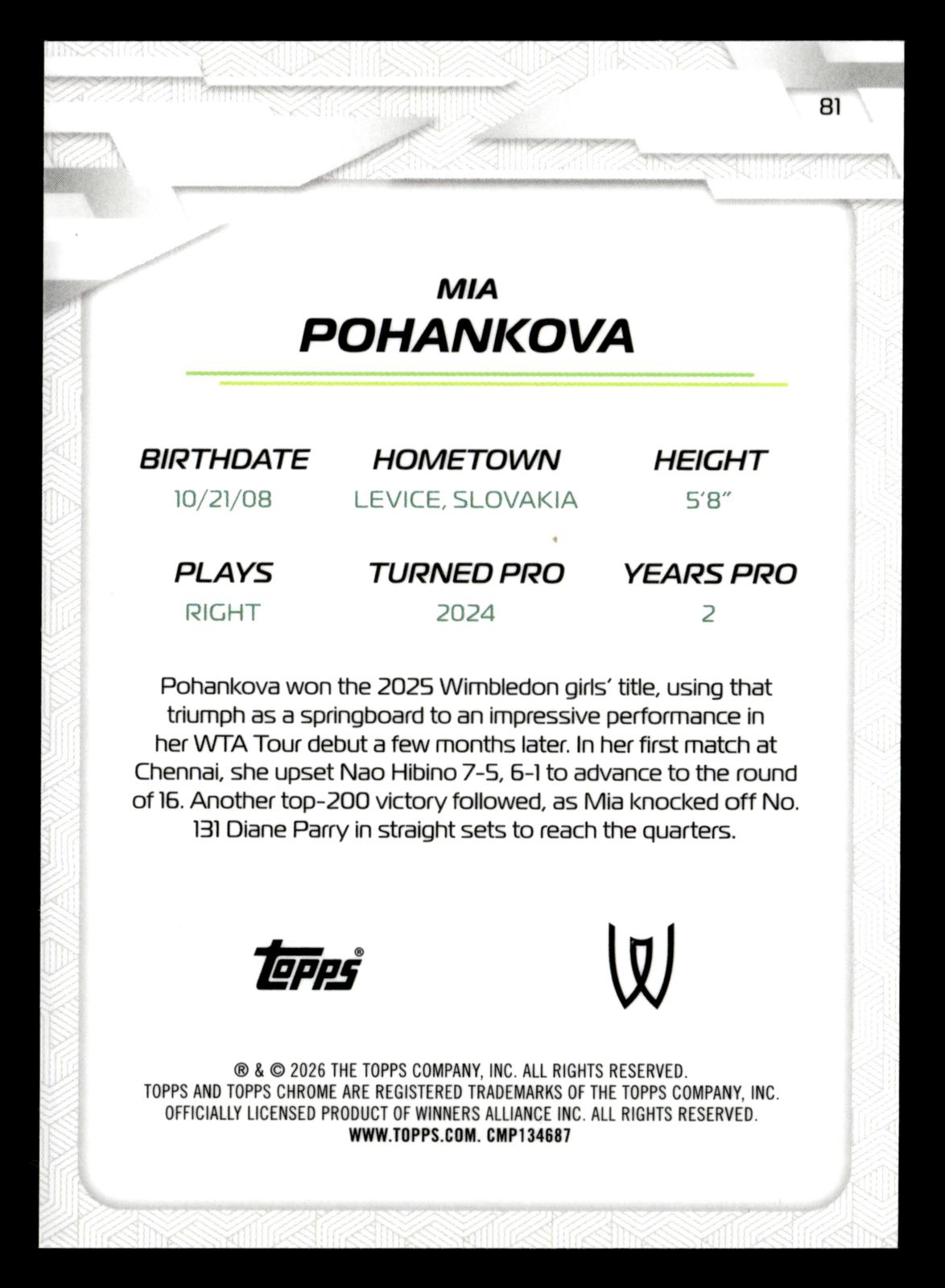 2026 Topps Chrome #81 Mia Pohankova Purple Geometric Refractor #/75
