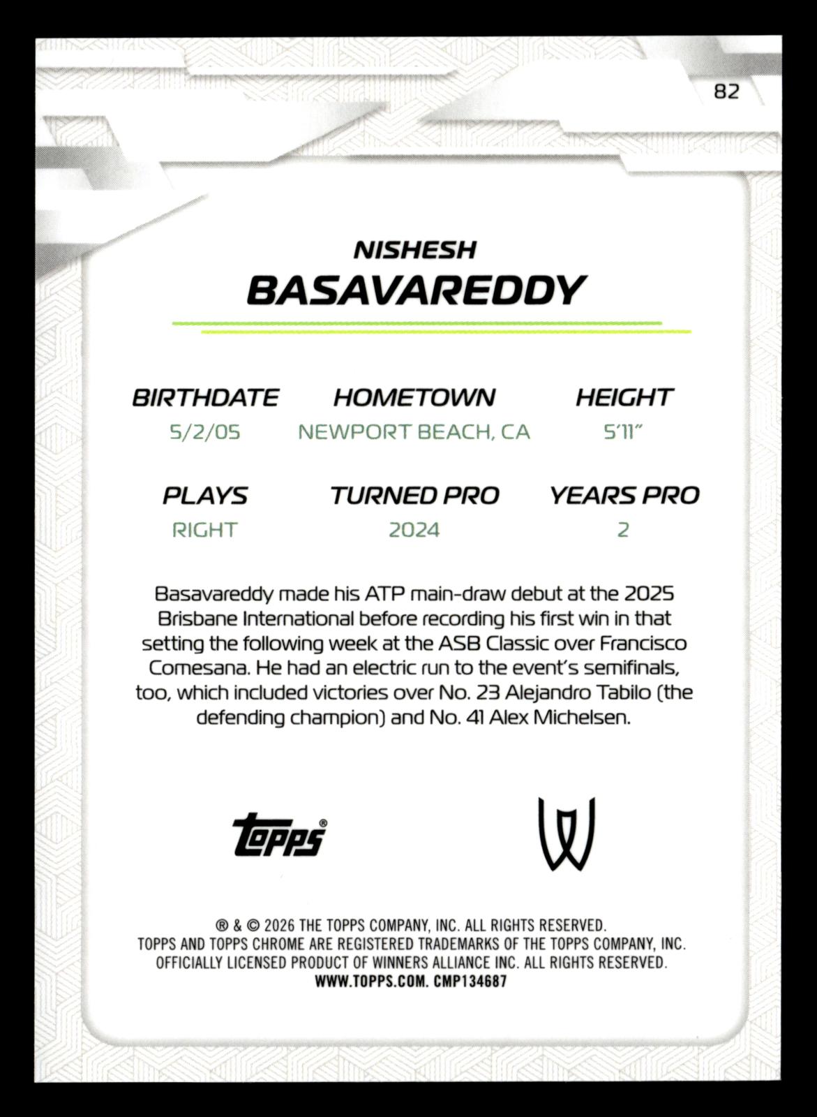 2026 Topps Chrome #82 Nishesh Basavareddy Aqua Refractor #/199