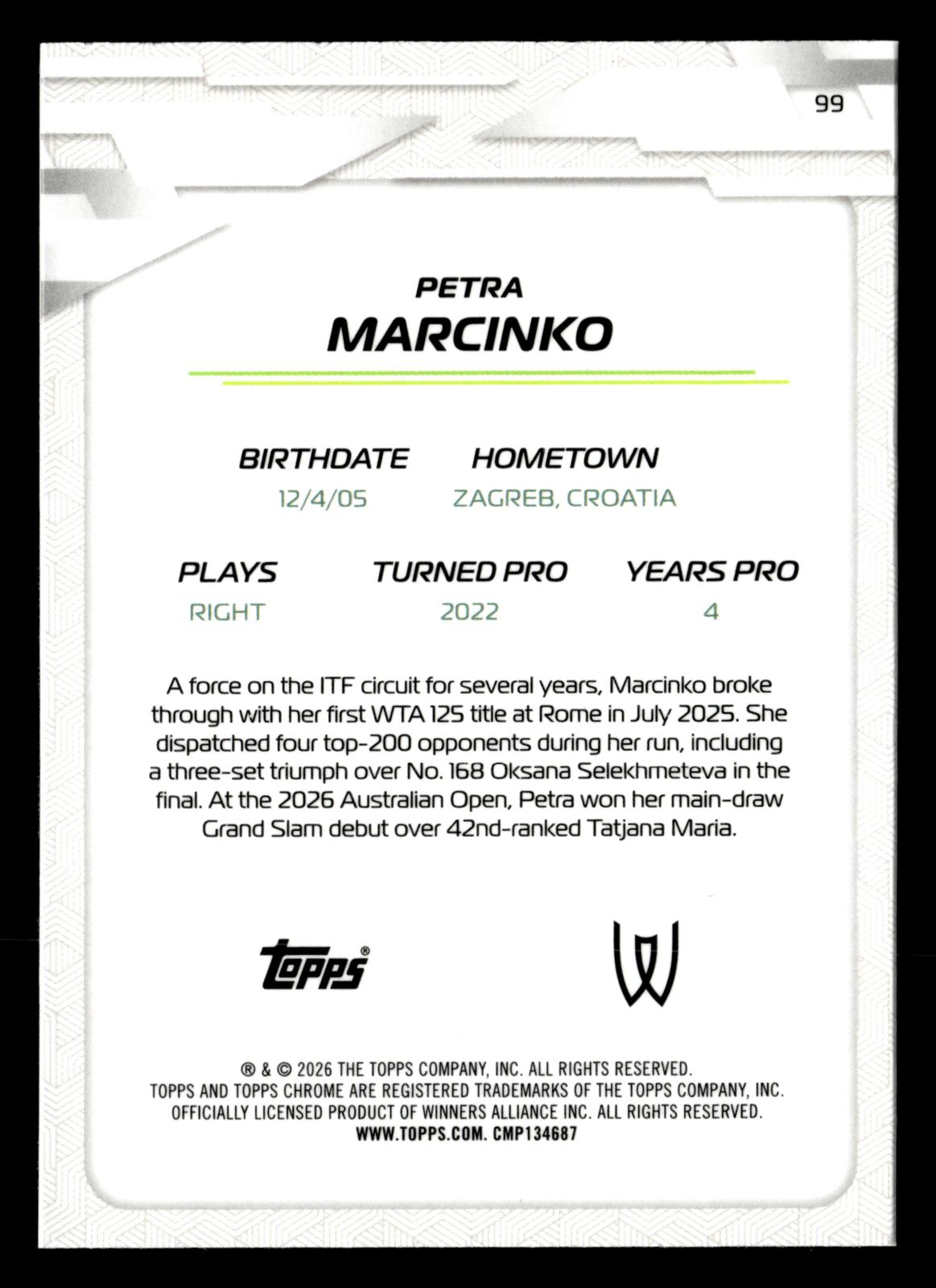 2026 Topps Chrome #99 Petra Marcinko Geometric Refractor