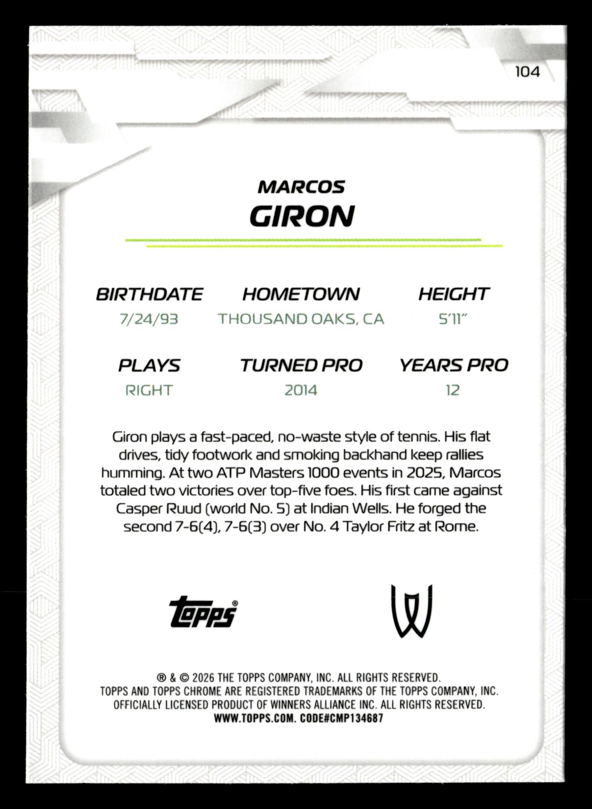 2026 Topps Chrome #104 Marcos Giron Geometric Refractor