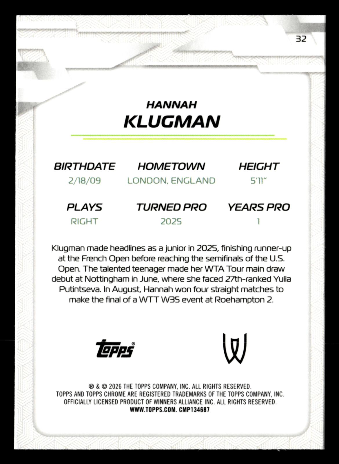2026 Topps Chrome #32 Hannah Klugman Geometric Refractor