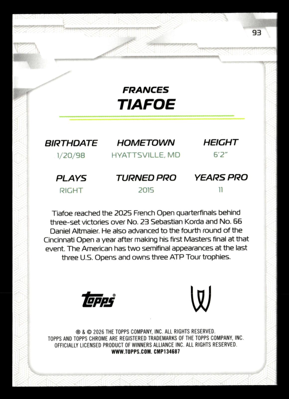 2026 Topps Chrome #93 Frances Tiafoe Geometric Refractor