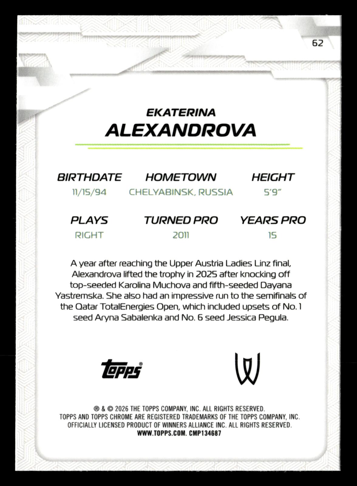 2026 Topps Chrome #62 Ekaterina Alexandrova Geometric Refractor