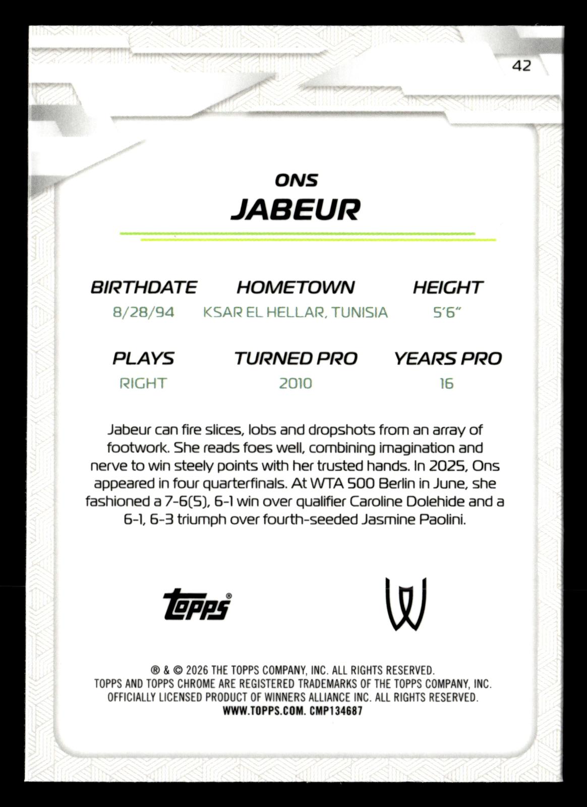 2026 Topps Chrome #42 Ons Jabeur Geometric Refractor