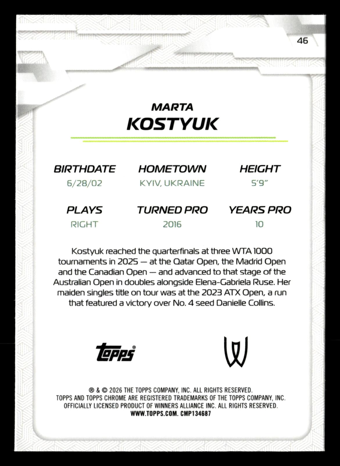 2026 Topps Chrome #46 Marta Kostyuk Geometric Refractor