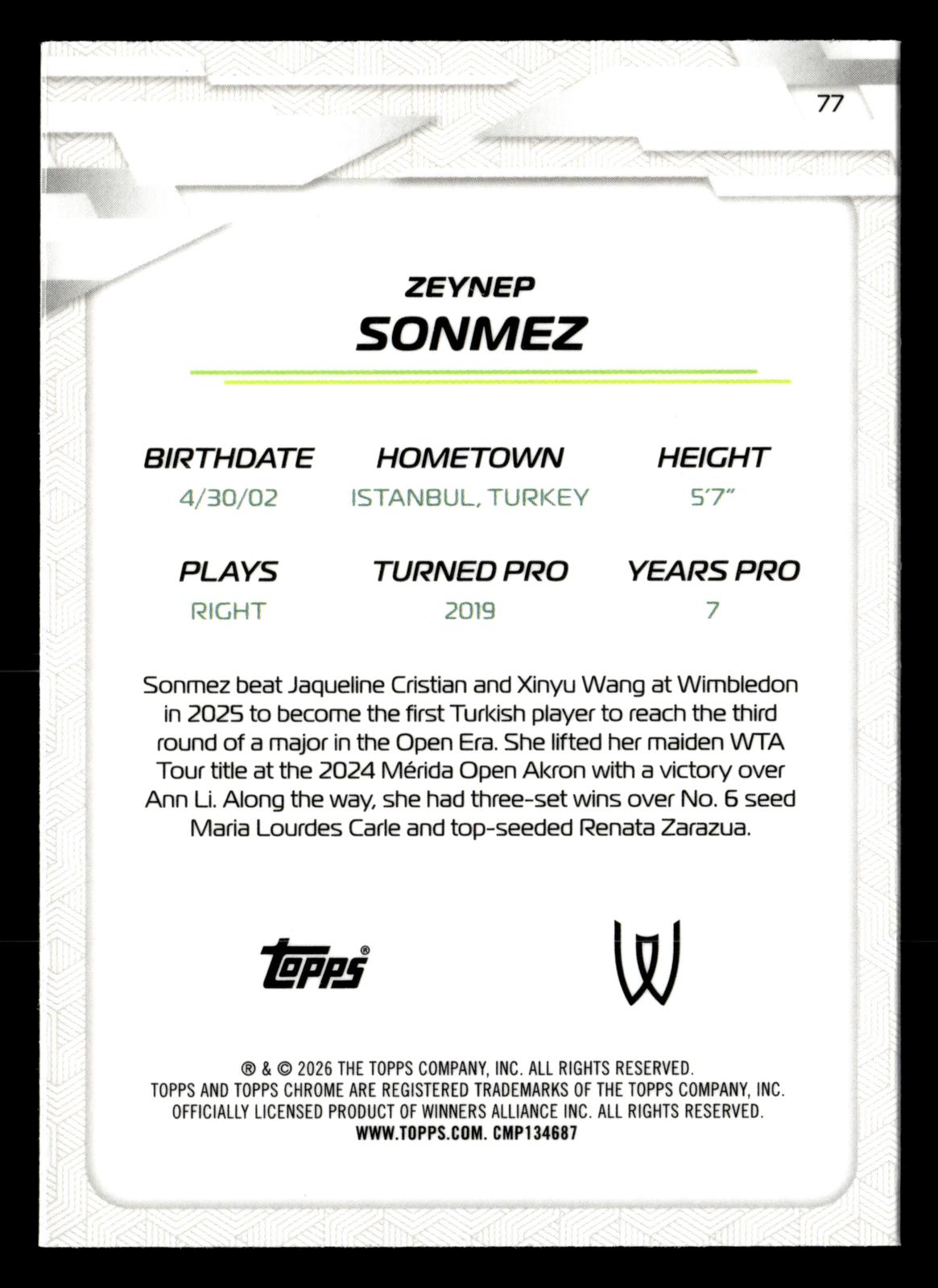 2026 Topps Chrome #77 Zeynep Sonmez Geometric Refractor