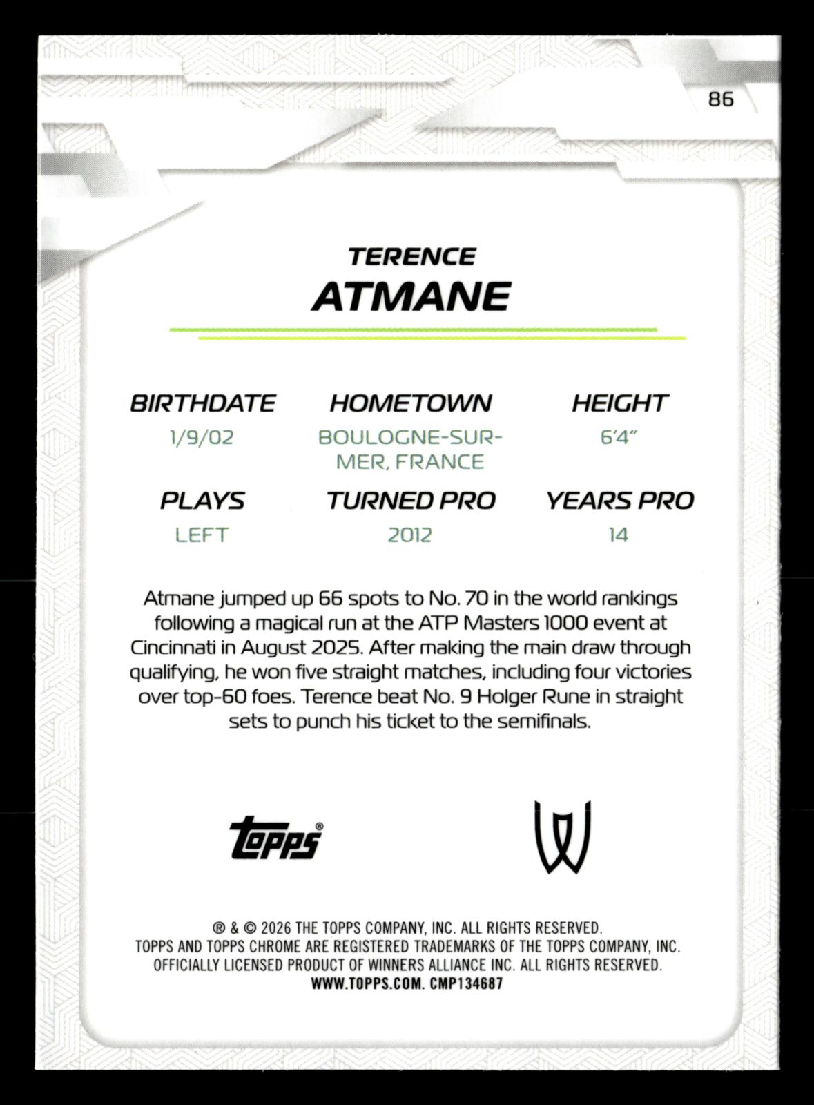 2026 Topps Chrome #86 Terence Atmane Geometric Refractor