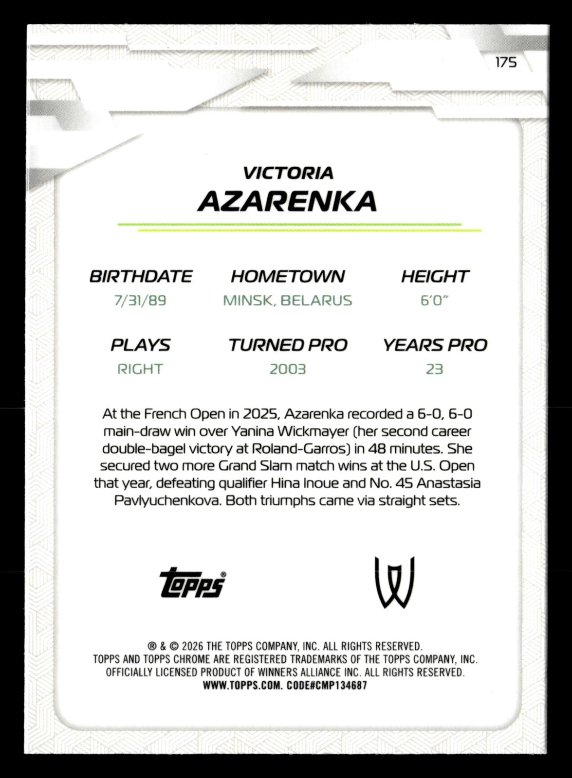 2026 Topps Chrome #175 Victoria Azarenka Geometric Refractor