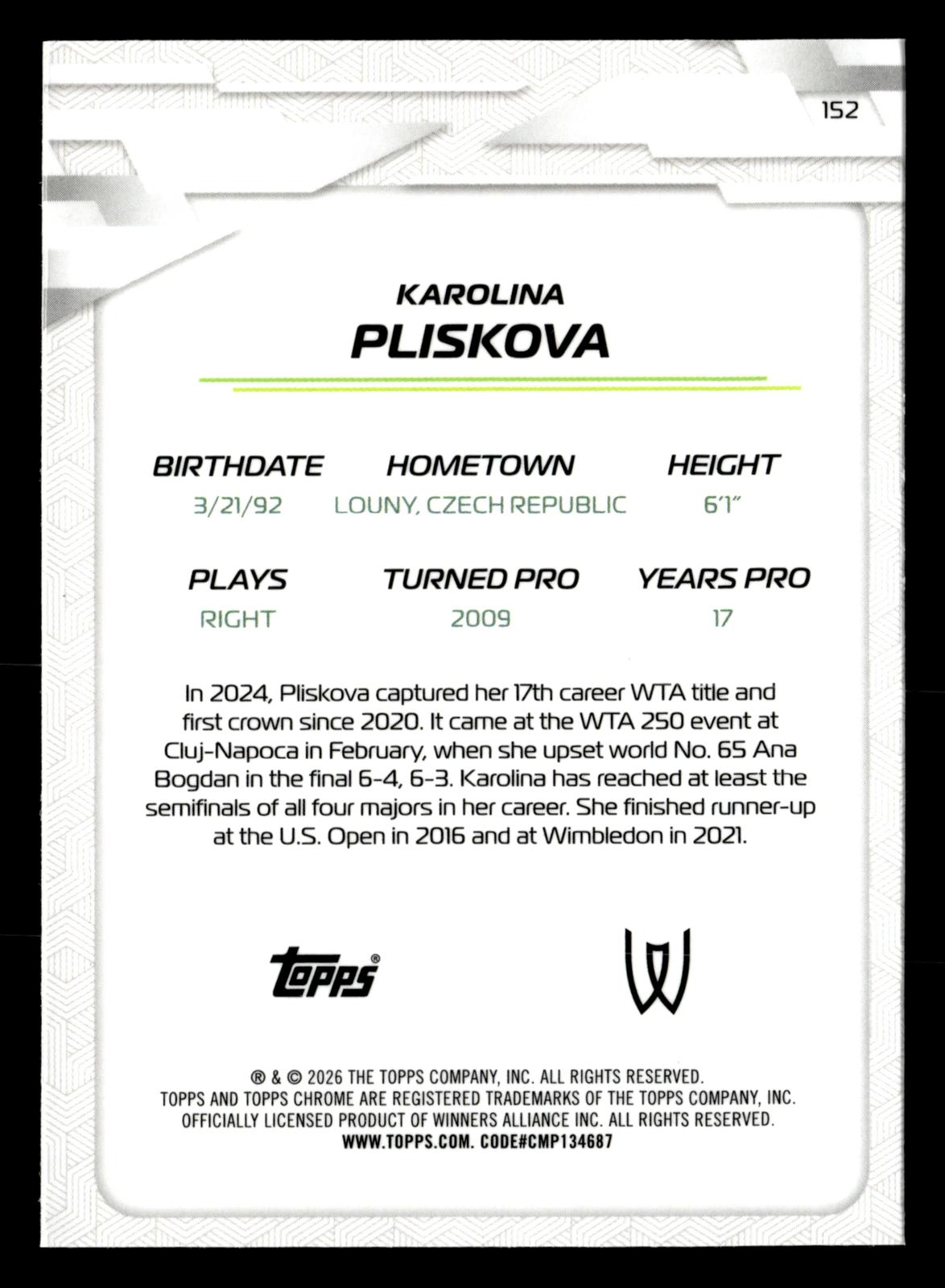 2026 Topps Chrome #152 Karolina Pliskova Geometric Refractor