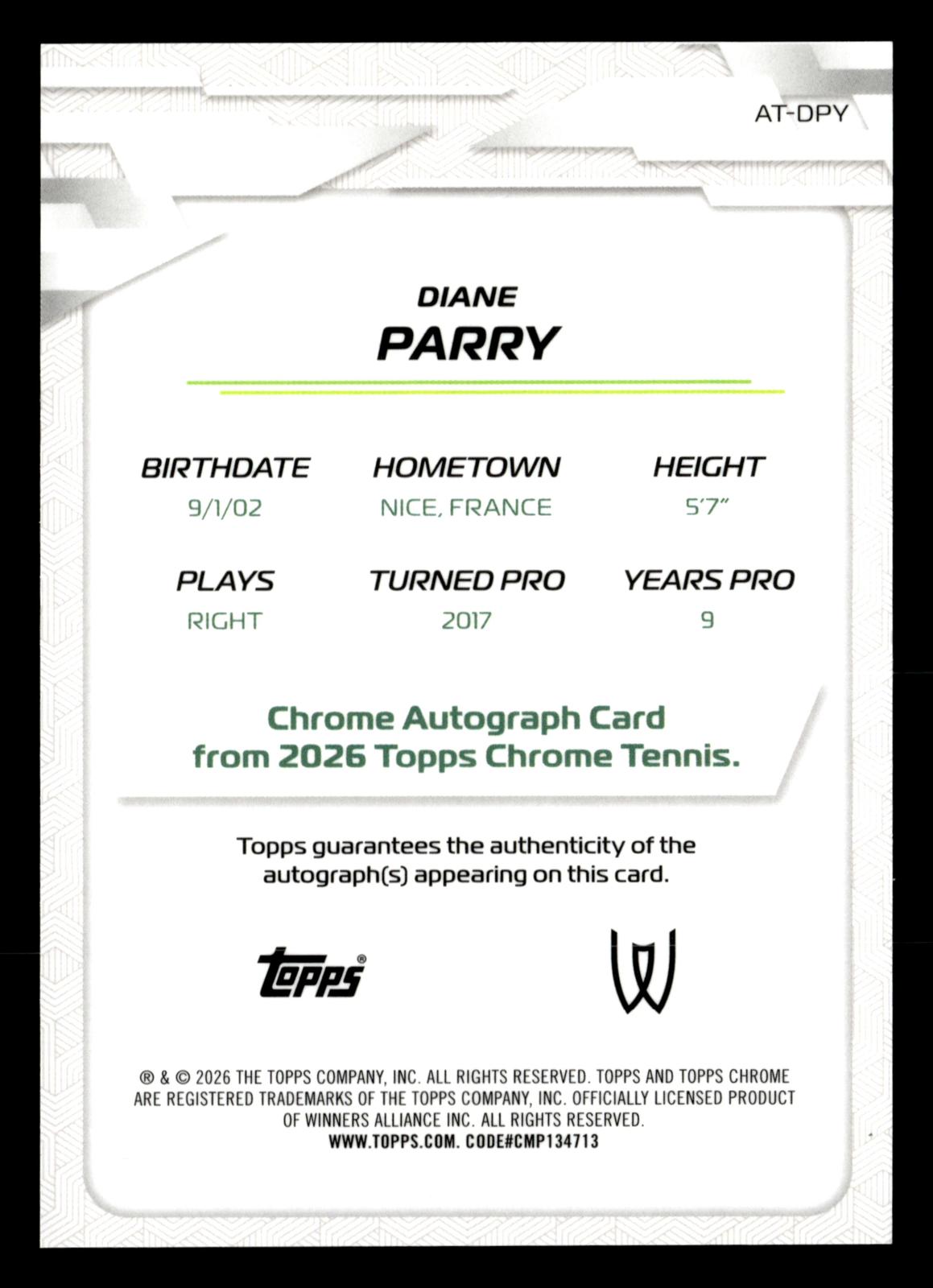 2026 Topps Chrome #AT-DPY Diane Parry Base Autographs II