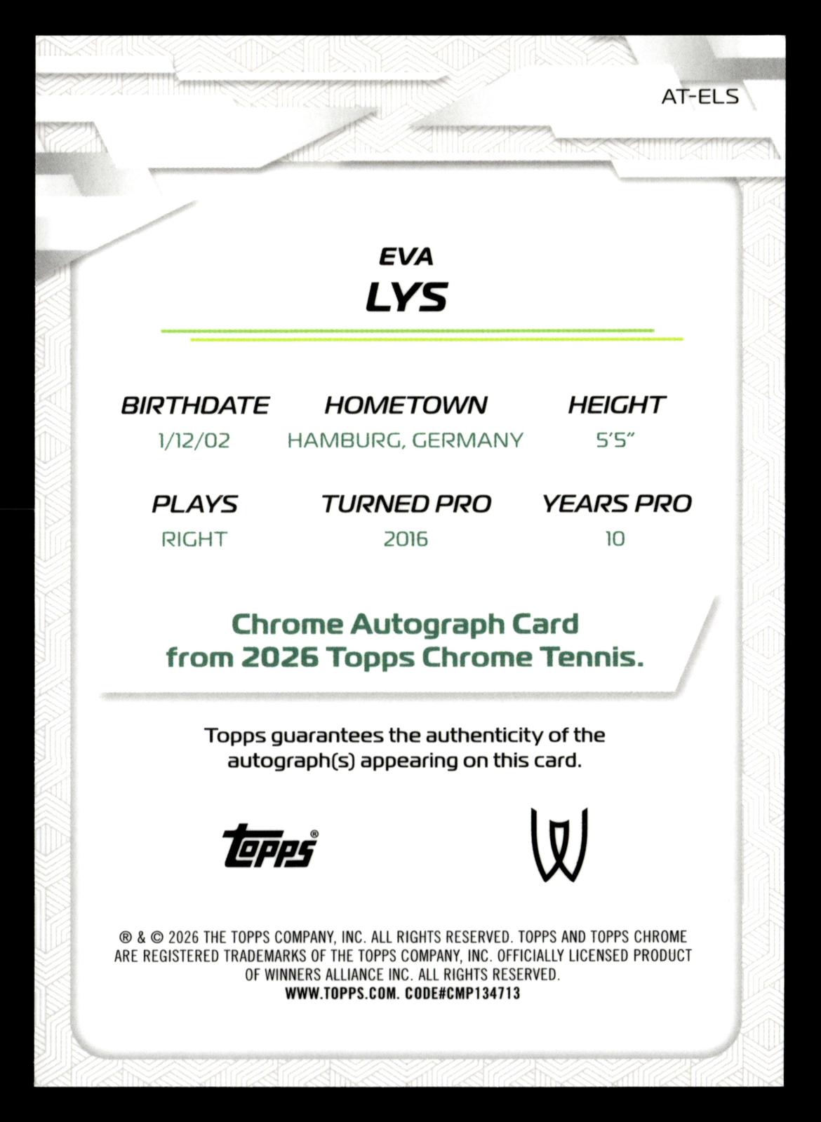 2026 Topps Chrome #AT-ELS Eva Lys Base Auto II Blue Geometric Refractor #/150
