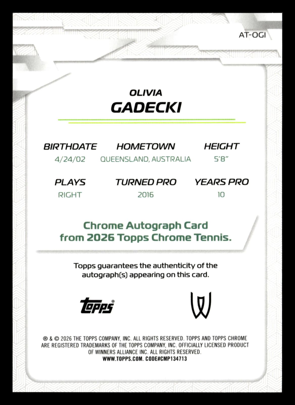 2026 Topps Chrome #AT-OGI Olivia Gadecki Base Auto II Blue Geo Refractor #/150